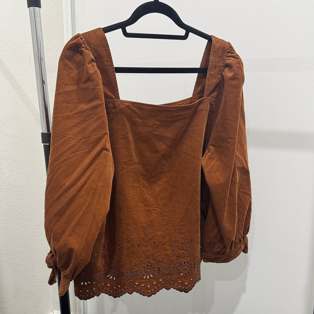 Madewell Corduroy Brown Button-Up Women's Top - Picture 5 of 5